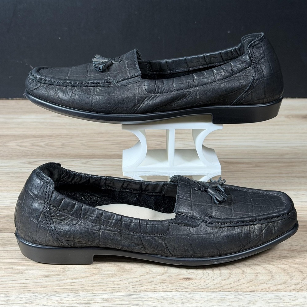 SAS Shoes Womens Size 8 N Black Hope Leather Tassel Loafers Croc Print USA Made